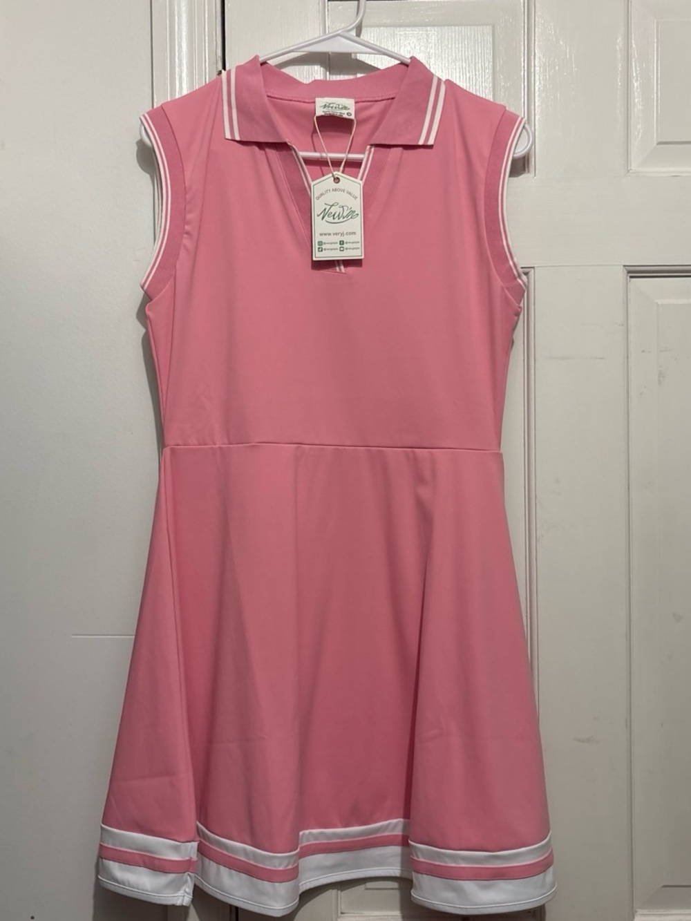 NEW Very J Pink Sleeveless Polo Dress with White Stripes